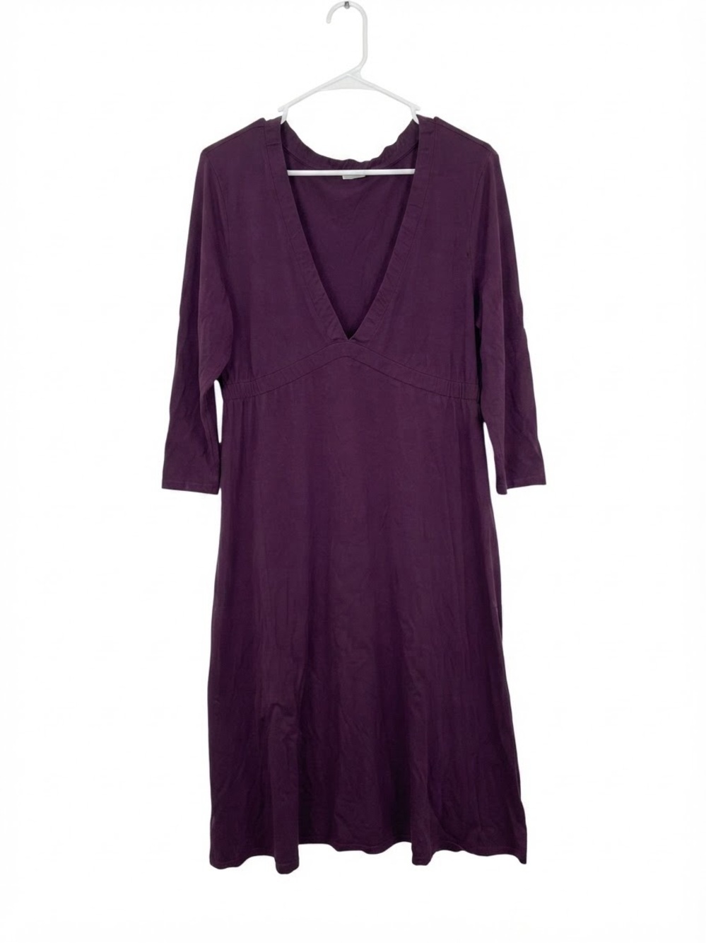 J.Crew Purple Cotton Rayon V-Neck 3/4 Sleeve Midi Dress Size L
